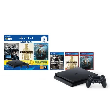 Console PlayStation 4 Slim Mega Pack 7  + 2 Controles Sony + 1 Ano de Garantia